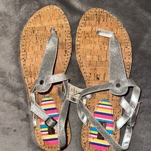 Silver Strappy Sandals with Cork Sole